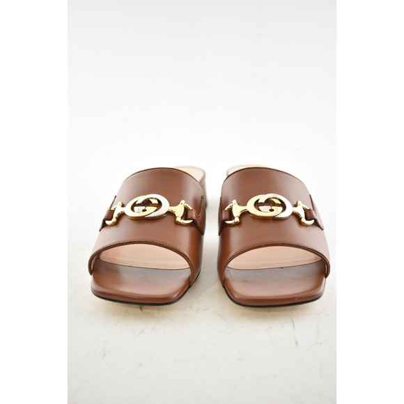 Gucci Zumi Papaya Brown Slide GG Interlocking Metal Logo Mule Flat Sandal 36 - Picture 5 of 11